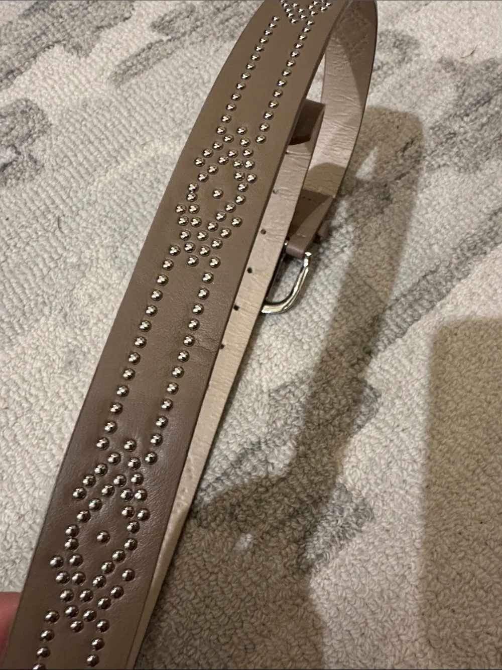 Tan Studded Leather Belt with Silver Buckle - Womens size Medium